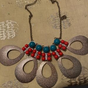 Elegant Red and Blue Statement Necklace